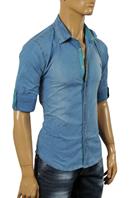 ROBERTO CAVALLI Men's Button Front Blue Denim Casual Shirt #31 - Click Image to Close